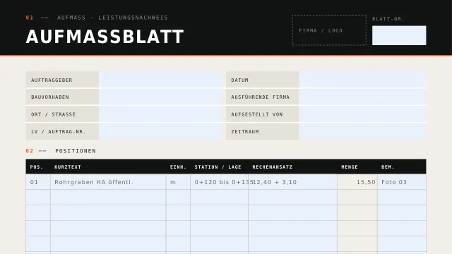 Vorschau: Aufmaßblatt leer
